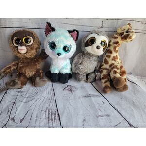 Ty Beanie Boo Lot Of 4 Atlas Fox Gavin Giraffe Chessie Monkey Dangles Sloth